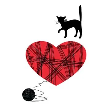 Illustration of a cat with a heart. Illustrazione stock