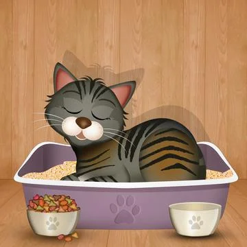 Illustration of cat in the litter box Stock Illustration