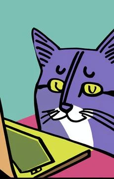 Illustration of cat with loptop Stock Illustration