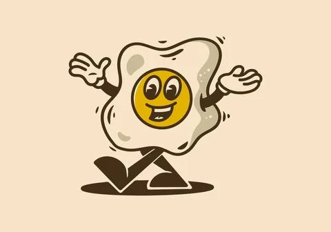 Illustration character of a fried egg is walking with a happy face Ilustración de archivo