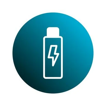 Illustration of a charging bottle icon on a gradient blue circle backdrop p.. Ilustración de archivo