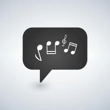 Illustration of a chat bubble icon with a g clef and music notes. Vector. Illustrazione stock