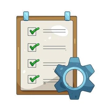 Illustration of checklist with a gear Stock Illustration