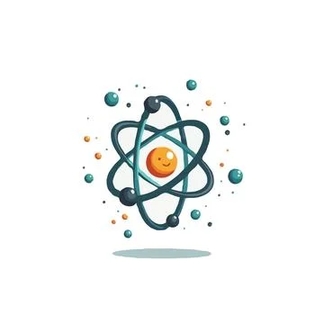 Illustration of a cheerful atomic model with orbiting electrons promoting s.. Stock Illustration