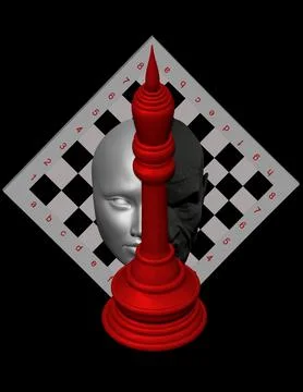 Illustration, chess, chess piece, face, chessboard, game, 3D graphics,  Stock Illustration
