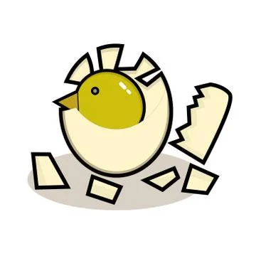 Illustration of a chicken hatching from an egg, very cute 스톡 일러스트