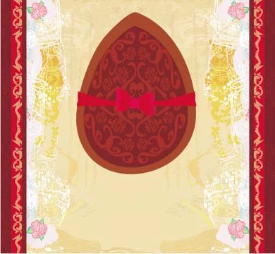 Illustration of chocolate egg with red bow Stock Illustration