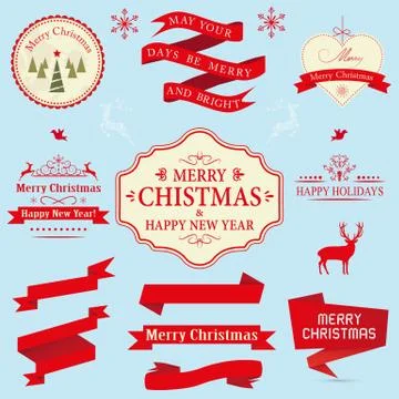 Illustration of Christmas design elements isolated on a light blue background Stock Illustration