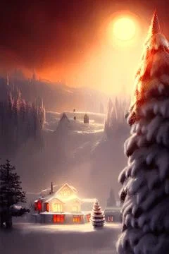 Illustration of a Christmas tree in the forest in the rays of the rising sun Иллюстрация