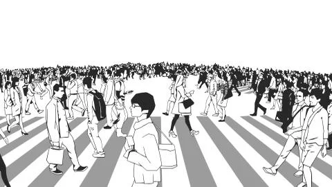 Illustration of city crowd crossing zebra in color Stock Illustration