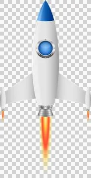 Illustration of a classic rocket ship with blue accents launching into spac.. Stock Illustration