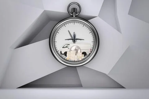 Illustration of a clock against patterned background Foto stock