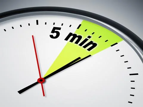 An illustration of a clock with the words 5 min Stock Illustration