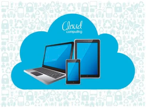 Illustration of cloud computers and communications technology, vector Stock Illustration