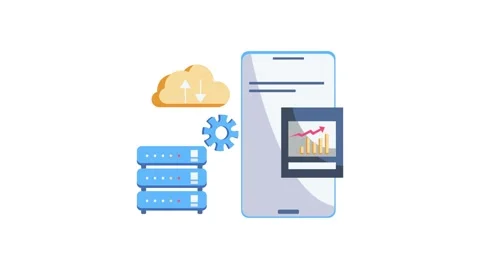 Illustration of cloud computing with mobile app icons, symbolizing digital .. 스톡 동영상 332341151