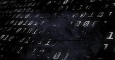 Illustration of cloud over binary codes against black background, copy space Stock Illustration