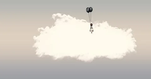 An illustration of a cloud with space for text and balloons against a gray ba Illustration