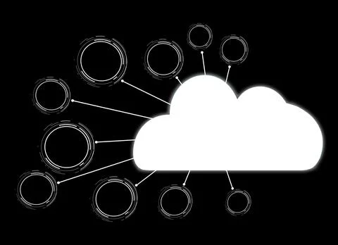 Illustration of cloud storage on black background. Modern technology Stock Photos