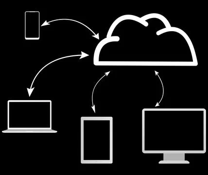 Illustration of cloud storage on black background. Modern technology Stock Photos