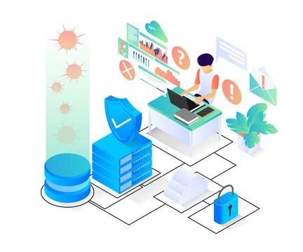 Illustration of cloud storage server security programmer Stock Illustration
