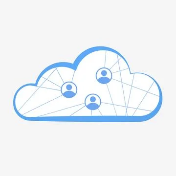 Illustration of cloud symbolizing cloud data and people icons inside, connected Stock Illustration