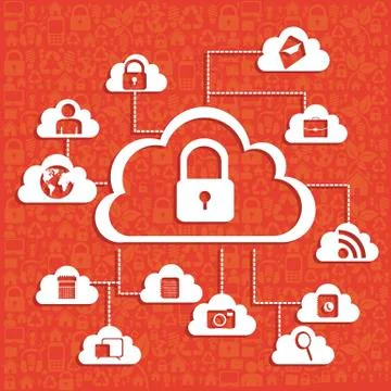 Illustration of cloud technology locked, network security, vector illustration Stock Illustration