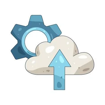 Illustration of cloud with an upload arrow and settings Illustrazione stock