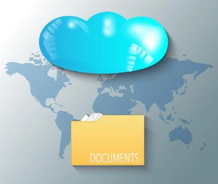 Illustration of cloud with world map and documents 库存插图