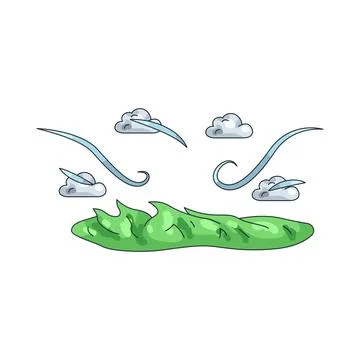 Illustration of Clouds with grass and wind Stock Illustration