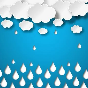 Illustration of clouds raining on a blue background Stock Illustration
