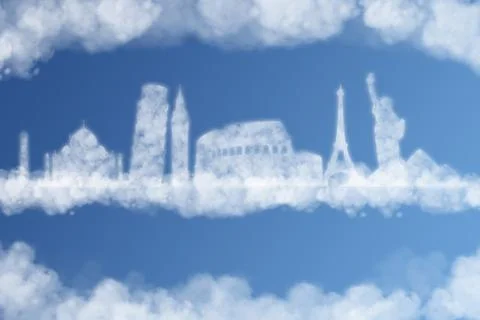 Illustration of clouds representing famous monuments Stock Illustration