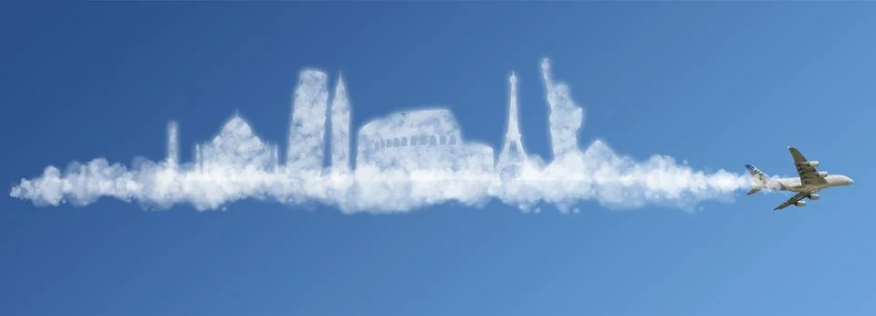 Illustration of clouds representing famous monuments Illustrazione stock
