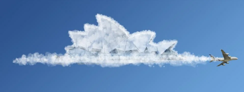 Illustration of clouds representing famous monuments Иллюстрация