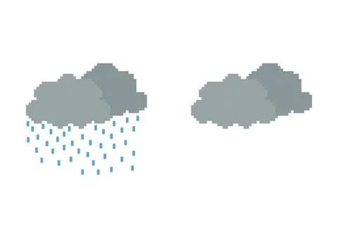 Illustration of cloudy clouds and rain clouds with pixel theme Stock Illustration