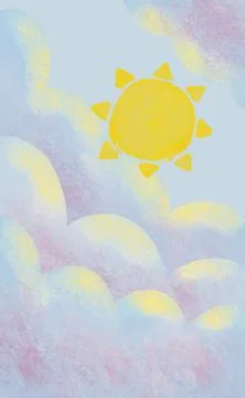 Illustration of a cloudy sky with the sun visible through the clouds Stock Illustration