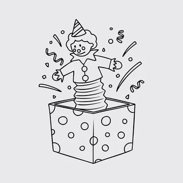 Illustration of clown pop up from the box Illustrazione stock