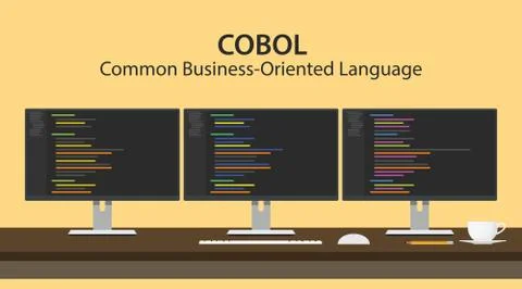 Illustration of COBOL - Common Business Oriented Language programming  code Stock Illustration
