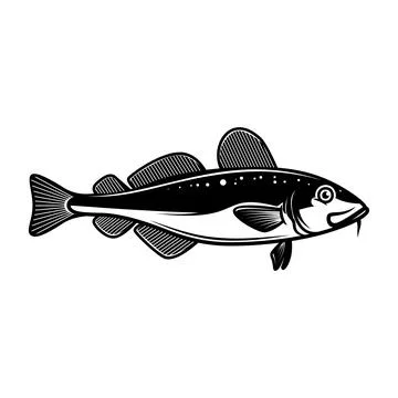 Illustration of cod fish. Design element for poster card, logo, emblem, sign. Stock Illustration