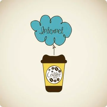 Illustration of coffee with cloud technology, cloud computers and communications Illustrazione stock