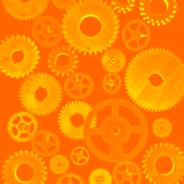 Illustration of cogs on orange background Stock Photos