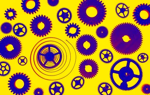 Illustration of cogs on yellow background Stock Photos