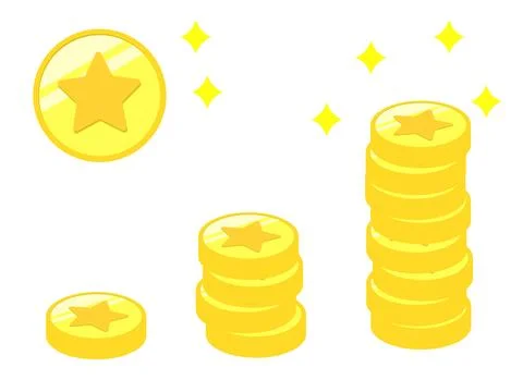 Illustration of coins with star marks stacking up and increasing. Stock Illustration