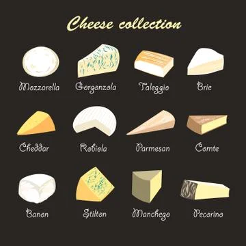 Illustration of a collection of cheeses Stock Illustration
