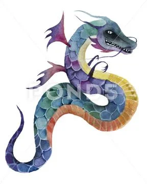 Illustration of a colored dragon on a white background. Stock Illustration
