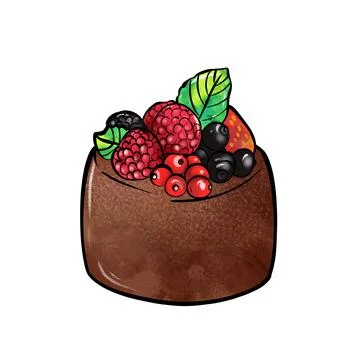 Illustration of a colored drawing of round cake completely covered with brown Stock Illustration