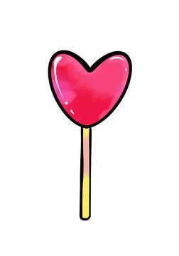 Illustration of a colored drawing of sweets: red heart shaped lollipop on a Stock Illustration