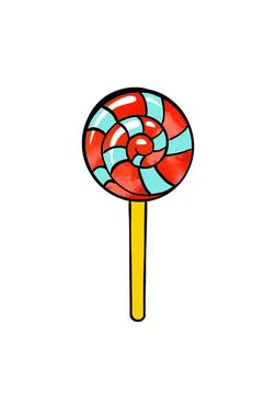 Illustration of a colored drawing of sweets: red-blue lollipop on a white Stock Illustration