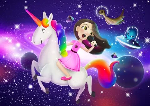 Illustration of a colored magic space wih a princess イラスト素材