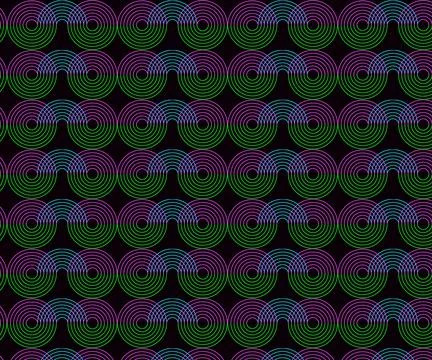 Illustration of colorful circle patterns on a dark background Stock Illustration