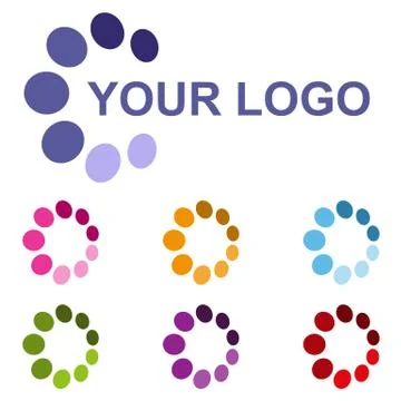 An illustration of colorful circular patterns made of dots for a logo design  Ilustração Stock